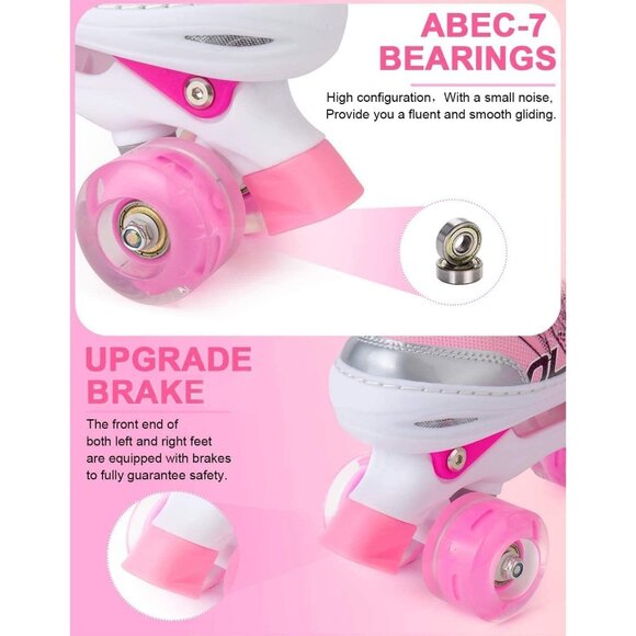 Sowume Kids Pink Adjustable 8 Wheels Shine Safe And Fun Illuminating Skates - Picture 3 of 7